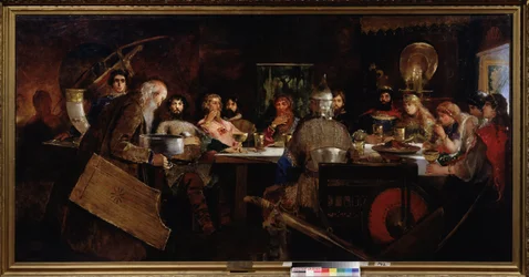 Bankett hos storhertug Vladimir den store (Vladimir I også kalt Red Sun, 958-1015). Maleri av Andrei Petrovich Ryabushkin (Riabutchkin) (1861-1904), olje på lerret