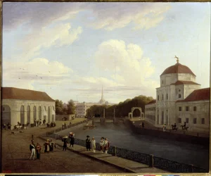 Michel-palasset i St. Petersburg. (Michaelpalasset i St Petersburg). Maleri av Andrei Yefimovich Martynov (1768-1826), olje på lerret