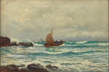 Navigere langs kysten (olje på lerret)