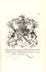 Våpenskjold og våpenskjold til Lord Edward Henry Rich, 7. jarl av Warwick og Holland, baron RIch av Leeze og Kensington