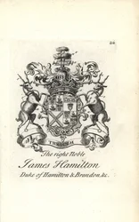 Våpenskjold og våpenskjold av den høyre adelige James Hamilton, 5. hertug av Hamilton og Brandon
