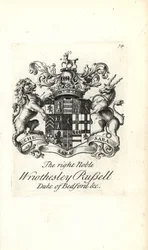 Våpenskjold og våpenskjold til den høyre adelige Wriothesley Russell, 3. hertug av Bedford