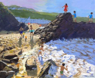 Klatring på steinene, St Ives,