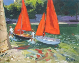 Jenter med seilbåter Looe , 2014,