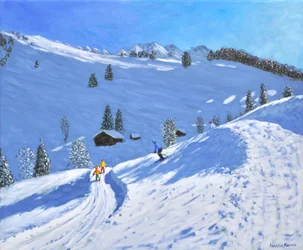 Morning Ski, La Clusaz, Frankrike, 2018 (olje på lerret)