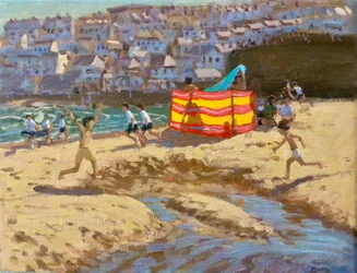 Oransje og gul vindskjerm, St Ives.2010 14x18"