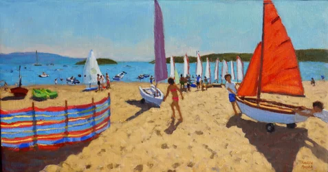 Skyver ut båten, Abersoch, 2016,