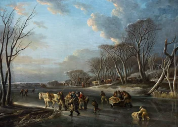 Reisende i en slede på en elv i Holland (olje på lerret)