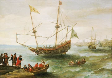 En algerier ankret opp i en havn i Barbary (navn gitt til kysten av Nord-Afrika, fra det 16. til det 19. århundre av europeere). Oljemaleri av Andries van Eertvelt (1590–1652).