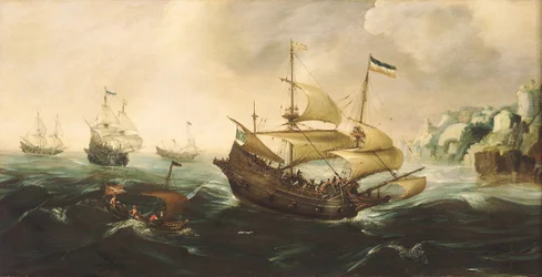 Nederlandske skip som kjører ned på en steinete kyst