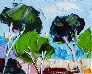 Et livfullt landskap i impasto-stil