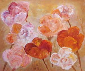 Rosa ferskenblomster i impasto-teknikk