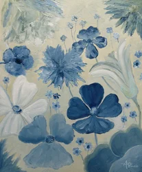 Myke, blå hageblomster