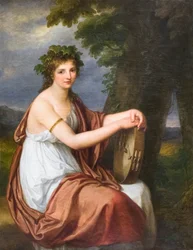Portrett av en ung kvinne kledd som en Bacchante