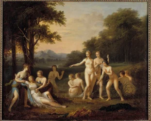 Diana oppdager Callistos graviditet. Maleri av Angelica Kauffmann (1740-1807). 1700-tallet. H. 0,46 x 0,56 m. Tours, Kunstmuseet