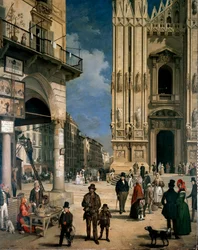 Marche de Figini i Milano (Piazza del Duomo med et hjørne av Coperto dei Figini) Detalj