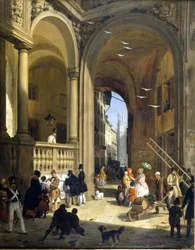 Milano, Piazza Mercanti, maleri av Angelo Inganni, ca 1825.