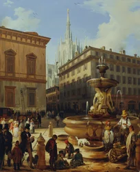 Gateutsikt fra Milano, i bakgrunnen Duomo