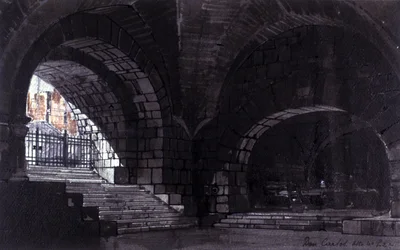 Scenografi av Angelo Parravicini for scene 2 i akt IV av operaen "Don Carlos"" av den italienske komponisten Giuseppe Verdi (1813-1901) for forestillingen på teatro alla Scala (Theatre de la Scala) i Milano 26.10.1912 .