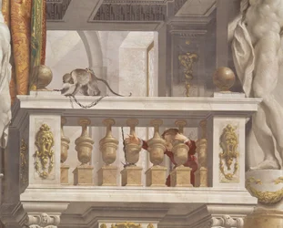 Mottaksrom til storhertugen, takdetalj som viser en ape og en ung gutt på en balustrade, 1638-44