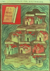 quot;De saksiske kystgrevene gjennom Storbritanniaquot;, angelsaksisk kart, ca. 950 e.Kr. (trykk)