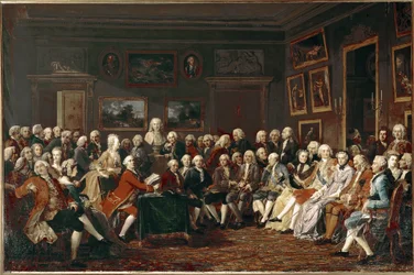 Opplesning av Voltaires tragedie «L#39;Orphelin de la Chine» i 1755 i Madame Geoffrins salong