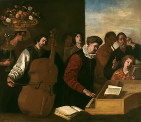 Konsert - peinture de 1640 Falcone, Aniello (1600 / 7-1665) 109x127 cm - Museo del Prado, Madrid - Konserten (olje på lerret), Falcone, Aniello (1607-56) / Prado, Madrid, Spania