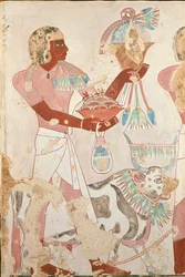 Kopi av veggmaleri fra privat grav 101 til Thenro, Theben I, 1, 214-215, 1900-tallet