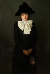 Portrett av en ung kvinne med en rose i hånden