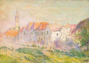 A View of Verre, Zeeland, ca. 1906 (olje på lerret lagt ned om bord)