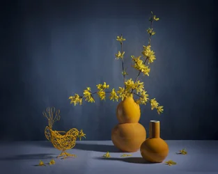 Stilleben med gyllen forsythia