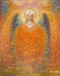 Rettferdighetens engel, 2010 (olje og bladgull på belgisk lin)