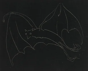 Night Series: The Bat (etsing, hvit linje på vevd papir)