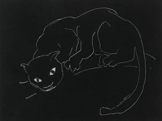 Night Series: The Cat (litho, hvit linje på vevd papir)