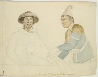 To voksfigurer av urfolk ved Mix's Museum, New Haven, Connecticut, 1813 (akvarell, grafitt og svart blekk på papir)