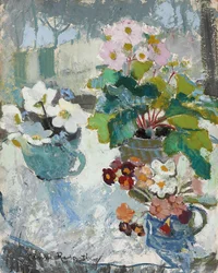 Første blomster, ca. 1947 (olje om bord)