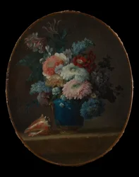 Vase med blomster og konkylieskjell, 1780.