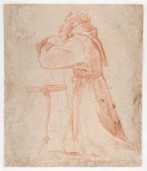 Carracci - Studier for en figur av Sankt Frans som kneler i profil (verso), 1583–85