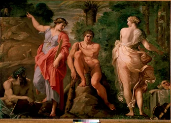 Herkules (Herakles) ved veiskillet. 1596. Mål 167 x 237 cm. Museo Nazionale di Capodimonte, Napoli.