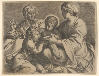 Madonna og barn med de hellige Elizabeth og døperen Johannes Madonna della Scodella, den..., 1606.