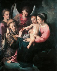 Mystic Marriage of St Catherine, av Annibale Carracci (1560-1609), olje på lerret