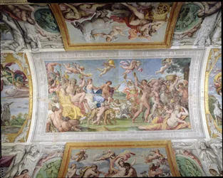 Galleria di Carracci Carracci Hall-detaljene av triumfen til Bacchus og Ariadne, freskomaleri fra 1597-1604