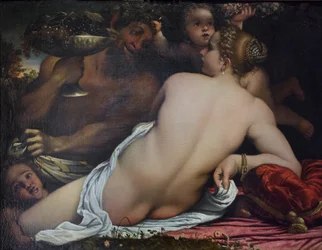 Venus, to satyrer og Amor