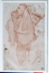 Ung gutt tar av seg skjorta Tegning a la sanguine d'Annibale Carracci dit le Carrache (1560-1609) Søn. 0,35x0,22 m Paris, Musée du Louvre