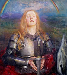 Portrett av Jeanne d#39;Arc (1412–1431). Maleri av Annie Louisa Swynnerton (1844–1933). Olje på lerret. Prerafaelittisk kunst. Privat samling.