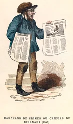 En roper av aviser i 1845, gravering, privat samling - Avisselger i Paris