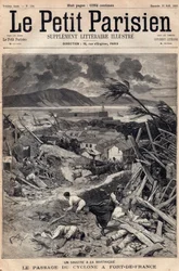 En katastrofe på Martinique: syklonens passasje ved Fort-de-France (Fort de France) i 1891. Gravering i "" Le petit Parisien"" fra august 1891. Privat samling.