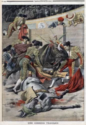 A tragic bullfight in Seville: three matadors killed and many spectators grievously injured while trying to rescue them, last page of newspaper Petity Journal may 9