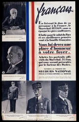 Reklameplakat for salg av portretter av marskalk Philippe Pétain under andre verdenskrig og til pris for Pétain (solgt til inntekt for den nasjonale nødhjelpen for å bekjempe fattigdom)