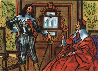 Armand Jean du Plessis de Richelieu eller kardinal de Richelieu (1585-1642), fransk minister og Louis XIII (1601-1643), konge av Frankrike. Anonym illustrasjon i ""Samling av Frankrikes suverene og statsoverhoder"". Det 20. århundre. Privat samling.